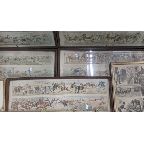 475 - A mixed framed and glazed prints to include a set of five hunt scene together with an engraving, tit... 