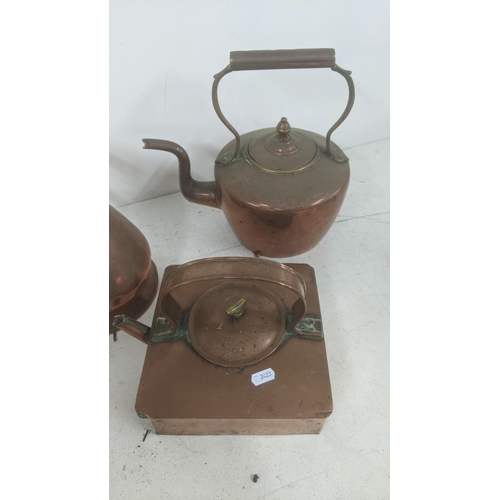 524 - A collection of Victorian copper kettles to include ships kettle and others with a half gallon coppe... 