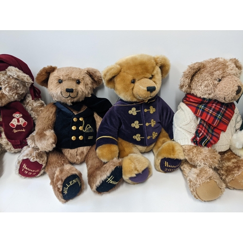 235 - A group of seven Harrods teddy bears to include years 1995, 1999, Millennium bears and years 2001, 2... 