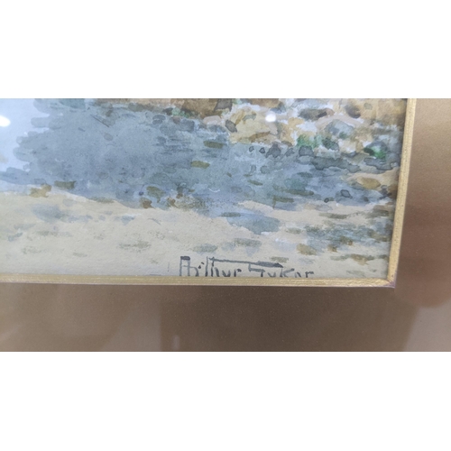 253 - Arthur Suker signed watercolour titled 'North Cornish Cove' in a glazed gilt frame, 61cm x 50.5cm
Lo... 