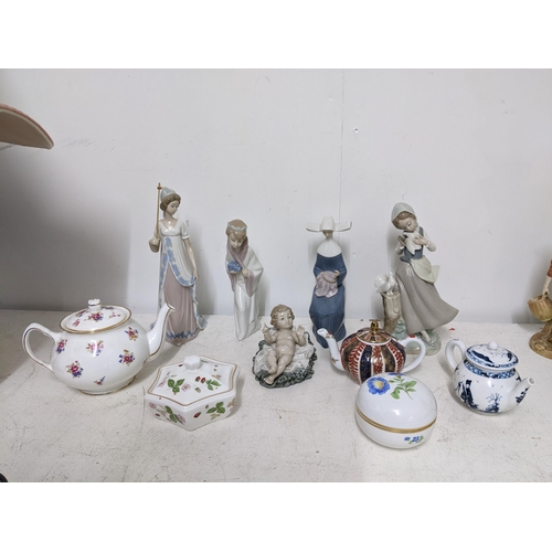 352 - A group of Lladro figurines to include one of a young girl with pigeons, a Meissen 2nd quality circu... 