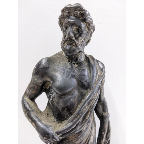 448 - A silver coloured metal figure of Asclepius - The God of Medicine and Healing on a plinth, 20cm h Lo... 