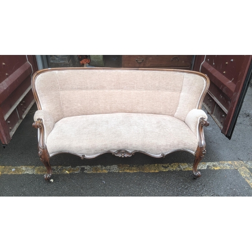 468 - A Victorian walnut framed two seater sofa with a mink coloured upholstery
Location:LB
If there is no... 