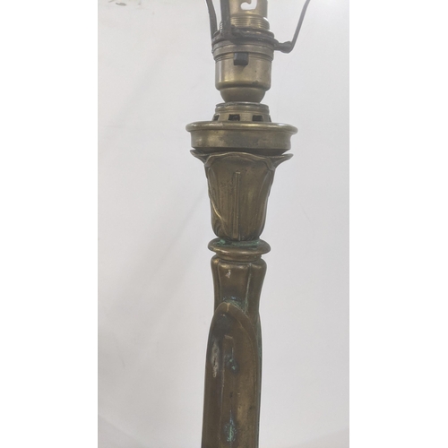 483 - A gilt metal late 19th century tall table lamp having feather-like flowers, on a square base, 60cm h... 