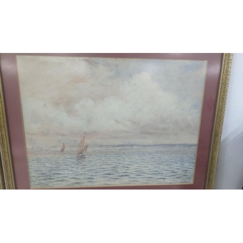 535 - Four framed and glazed watercolours to include two seascape scenes, one depicting sailboats, both si... 