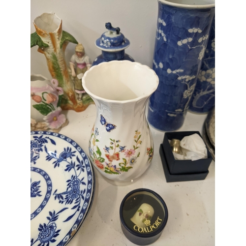 190 - A mixed lot of ceramics and other items to include an Edwardian mantel clock with Roman dial, three ... 