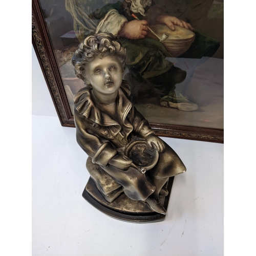 192 - A Pears Soap Bubbles plaster cast figure, along with a Bubbles framed and glazed print 59cm x 87cm L... 