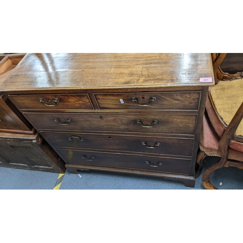 291 - A George III mahogany chest of two short and three graduated long drawers, on bracket feet, 92.5cm h... 