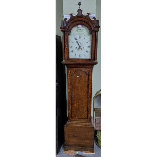 367 - A Georgian oak cased longcase clock, the arched and painted face marked Smith Broadstairs, painted d... 