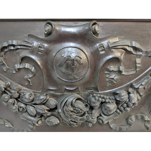 381 - A mid century mahogany panel with an ornate carving for the Imperial Tabaco Company that was display... 