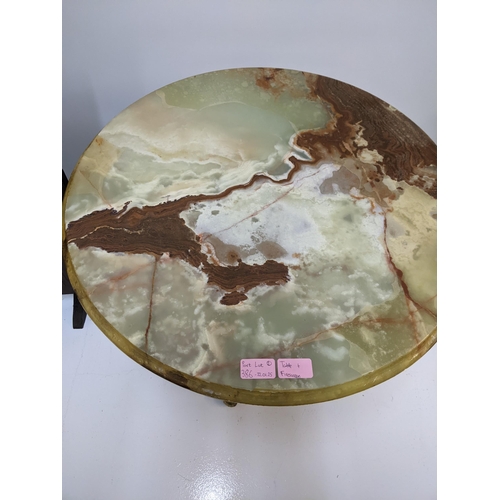 386 - A composite marble effect circular table with a galleried top, along with an early 20th century depi... 