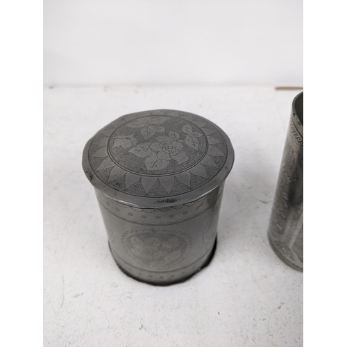 520 - Three Chinese pewter items, cups and tobacco box
Location:1.5
If there is no condition report shown,... 