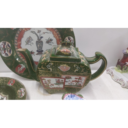 540 - 19th century Ashworth Ironstone teapot and plates, together with a pair of 19th century dessert dish... 