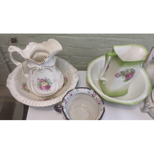 548 - Victorian and later ceramics to include two wash bowls and jugs, a lustre jug and Masons Ironstone c... 