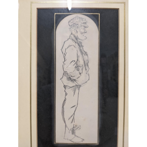 564 - Three pencil sketches of gentlemen in various poses, all framed and glazed Location: GL
If there is ... 