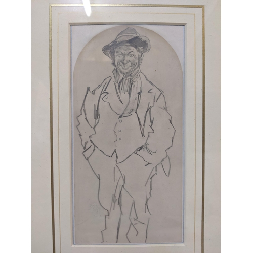 564 - Three pencil sketches of gentlemen in various poses, all framed and glazed Location: GL
If there is ... 