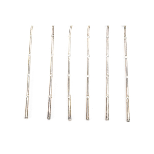 201 - A set of six Chinese sterling silver cocktail straw spoons, fashioned as bamboo branches, stamped Ta... 