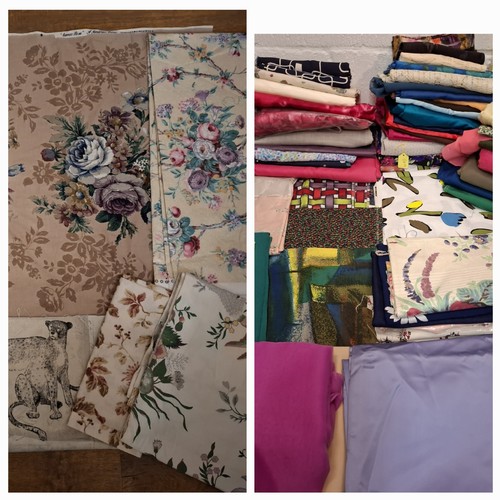 271 - A quantity of vintage fabric remnants to include a narrow width Sanderson 'Cameo Rose' cotton fabric... 