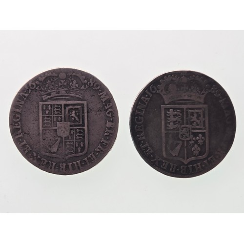 21 - Kingdom of England - William and Mary (1689-1694), pair of 1689 Halfcrowns, 1st busts, 1st shield,