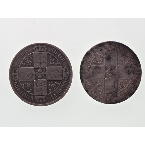 24 - United Kingdom - Victoria (1837-1901), 'Gothic' Florin 1879 and one other worn example,