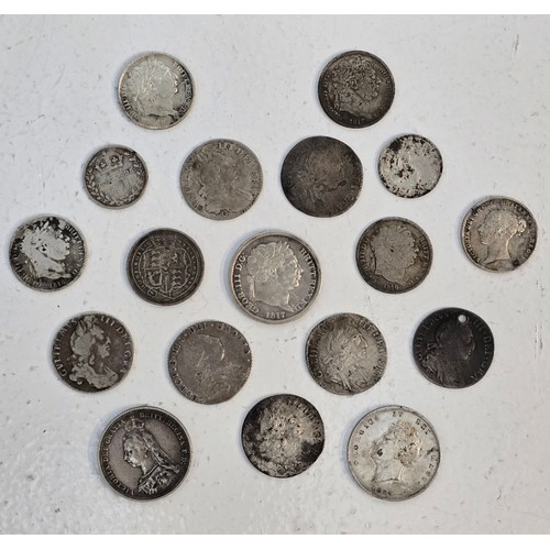 26 - Mixed British Silver Coinage to include 6x William III Sixpence 1696, 1697, 1697 (Chester), 1697 (Ho... 