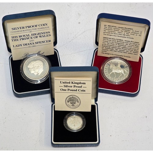 61 - Royal Mint - Cased Silver Proof Coins to include 1977 Silver Jubilee Crown, 1981 Royal Wedding and t... 