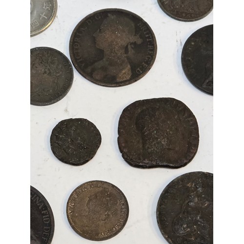 63 - Mixed World coins to include William III, George I, II, III, IV, William IV, and Victorian copper co... 