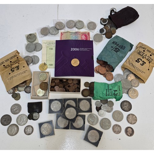 87 - A collection of mixed coins to include, George III Garter Crown A/F, 1820 Crown, x2 1935 Rocking Hor... 