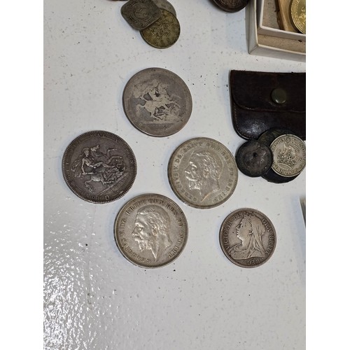 87 - A collection of mixed coins to include, George III Garter Crown A/F, 1820 Crown, x2 1935 Rocking Hor... 