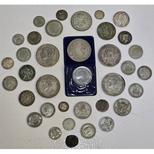 88 - Mixed silver coins of interest to include, x2 1871 Amadeo I Five Pesetas, Alfonso XII 1875, 1876, an... 