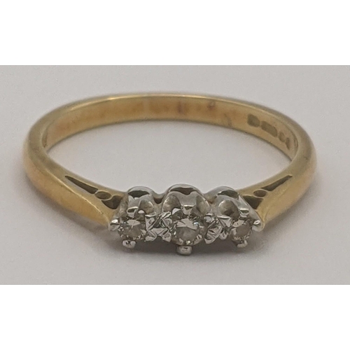 133 - An 18ct yellow and white gold three stone diamond ring size 'O', 2.8g
Location:RING1
If there is no ... 