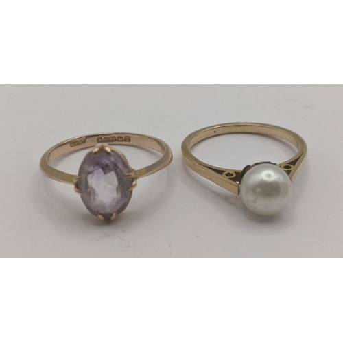 139 - Two 9ct yellow gold ladies rings to include a oval cut quartz ring and the other one  set with pearl... 