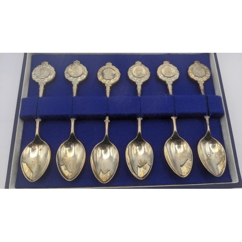 143 - A set of six silver commemorative spoons for the silver wedding anniversary by the Franklin Mint wit... 