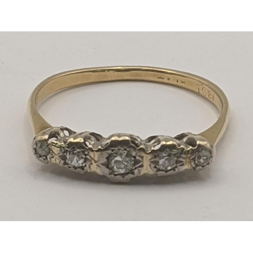 151 - 18ct yellow gold and platinum five stone diamond ring, size R, 2.4g
Location:RING1
If there is no co... 