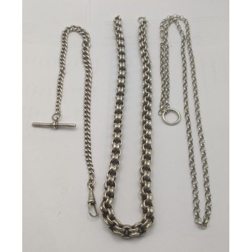 152 - Silver and white metal pocket watch chains to include a Victorian fluted chain, examples having a si... 