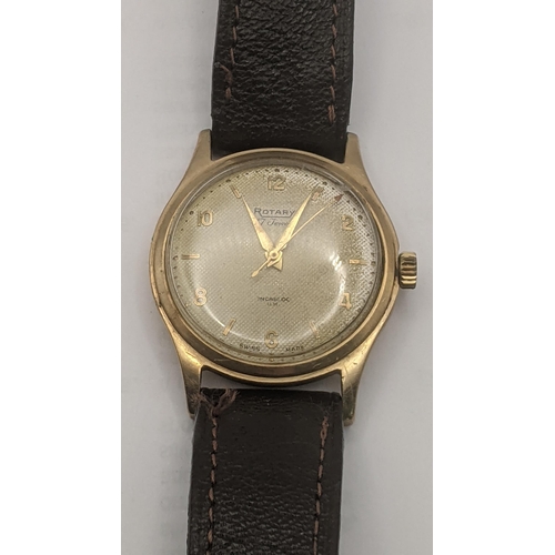 16 - 9ct yellow gold cased gents Rotary wrist watch on a brown leather strap., total weight 37.7g
Locatio... 