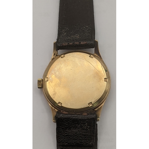 16 - 9ct yellow gold cased gents Rotary wrist watch on a brown leather strap., total weight 37.7g
Locatio... 