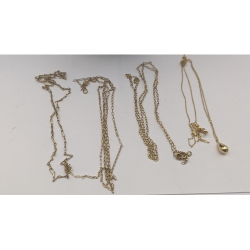 163 - A group of 9ct yellow gold fine line necklaces, some having yellow metal pendants, 8.5g
Location:CAB... 