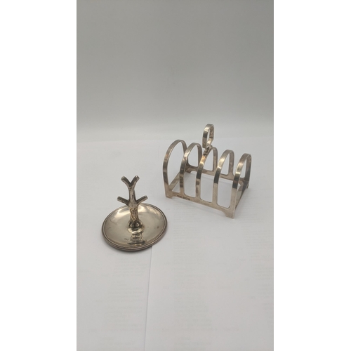 17 - Silver to include ring holder fashioned as a tree hallmarked Birmingham 1903 together with toast rac... 