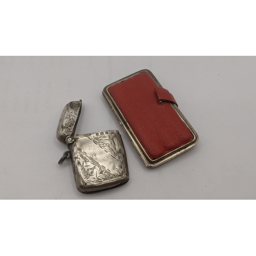 171 - A Victorian silver matchstick holder having red leather front and back, makers marks 'T.D, H.D' hall... 