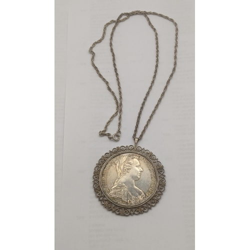 20 - A 1780 Austrian Maria Theresa silver coin mounted in a silver pendant on a sterling silver necklace ... 