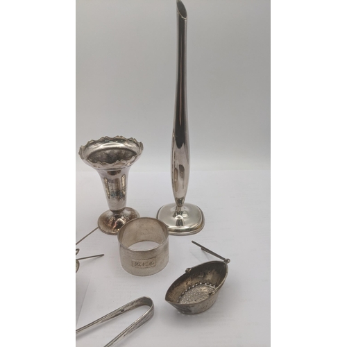 24 - Mixed silver and silver plated to include a pair of silver sugar tongs and napkin ring 53g, silver b... 