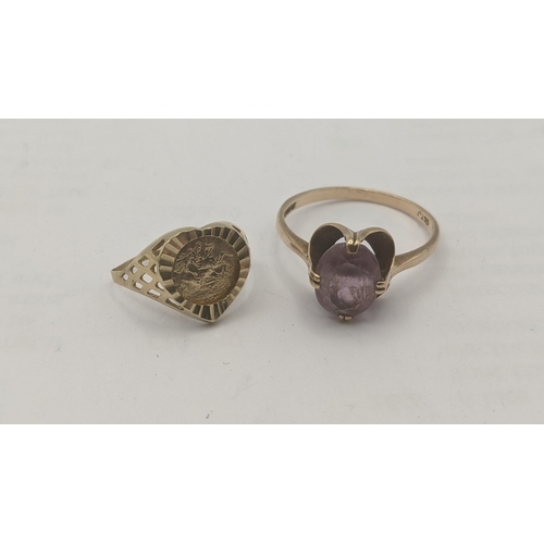 37 - Two 9ct yellow gold rings to include a child's sovereign style signet ring A/F and one other 3g
Loca... 