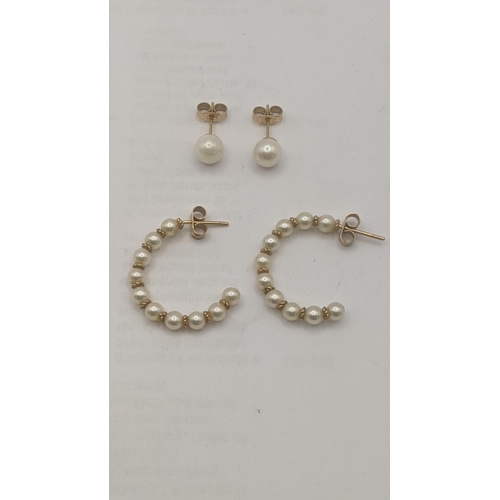 44 - Two pairs of 9ct yellow gold earrings to include a pair of stud earrings and a pair of half hoop stu... 