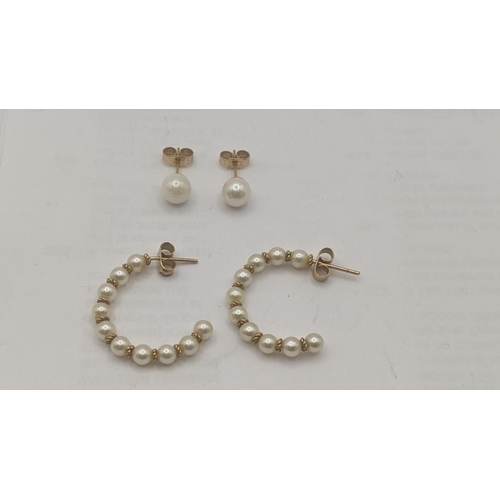 44 - Two pairs of 9ct yellow gold earrings to include a pair of stud earrings and a pair of half hoop stu... 