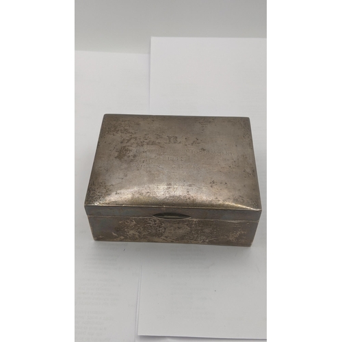 51 - A silver cigarette box with engraved writing to the lid 11.5cm x 9cm
Location:R1.1
If there is no co... 