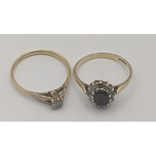 91 - Two ladies rings to include a diamond and yellow metal solitaire ring in a six claw setting tested a... 