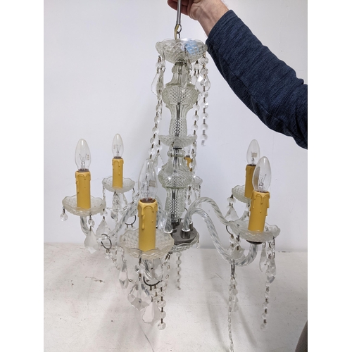 317 - A vintage glass six branch chandelier with faceted drops
Location: GM
If there is no condition repor... 