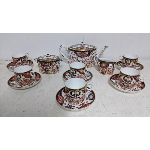 330 - A Royal Crown Derby Kings Imari pattern tea set comprising teapot, sugar bowl and cover, cream jug, ... 