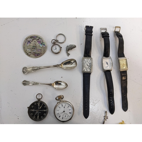 393 - A mixed lot to include three wristwatches, a white metal early 20th century pocket watch stamped 940... 